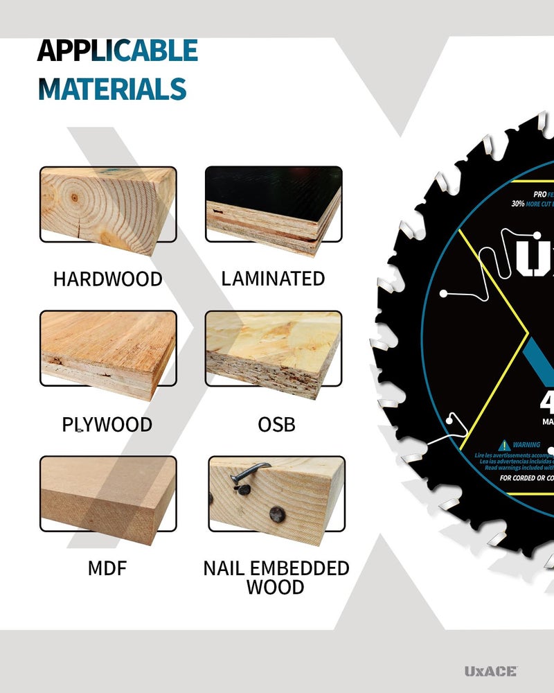 UXACE 4-1/2-Inch 24-Tooth Circular Saw Blade with 3/8-Inch Arbor, Framing Wood Cutting, Carbide Tip, Thin Kerf, for Plywood, MDF, OSB, Laminated, 3 Pack - Image 5